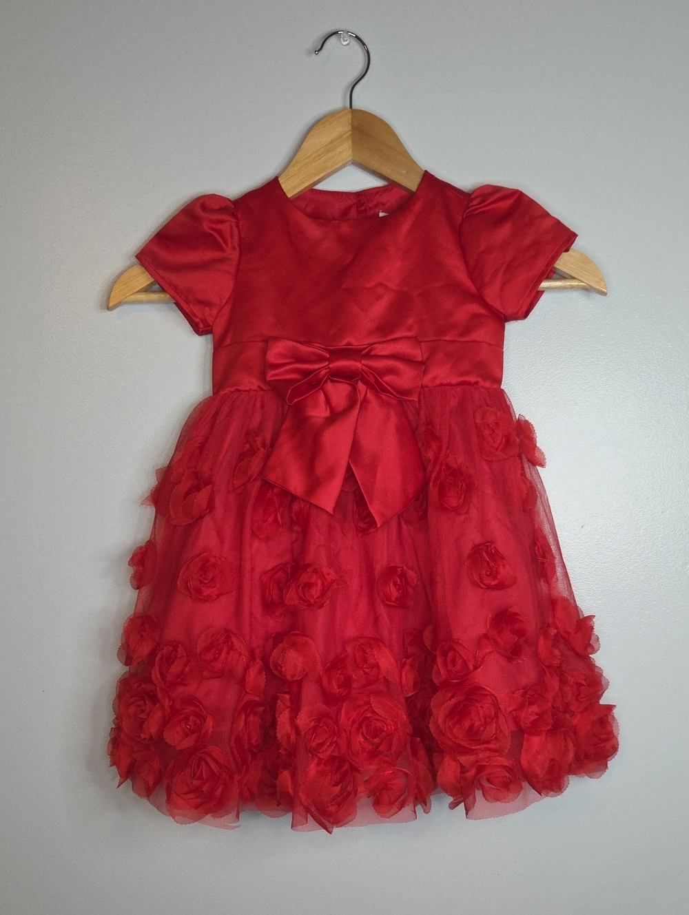Red Satin & Floral Tulle Girls' Dress with Bow NWT SIZE 2T